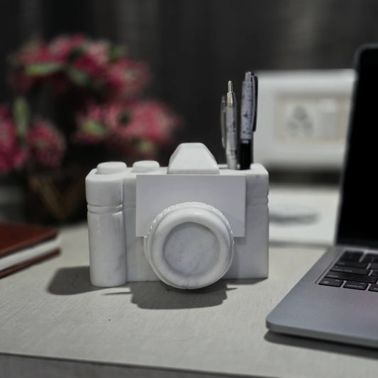 Marble Camera Card Holder with Pen Stand
