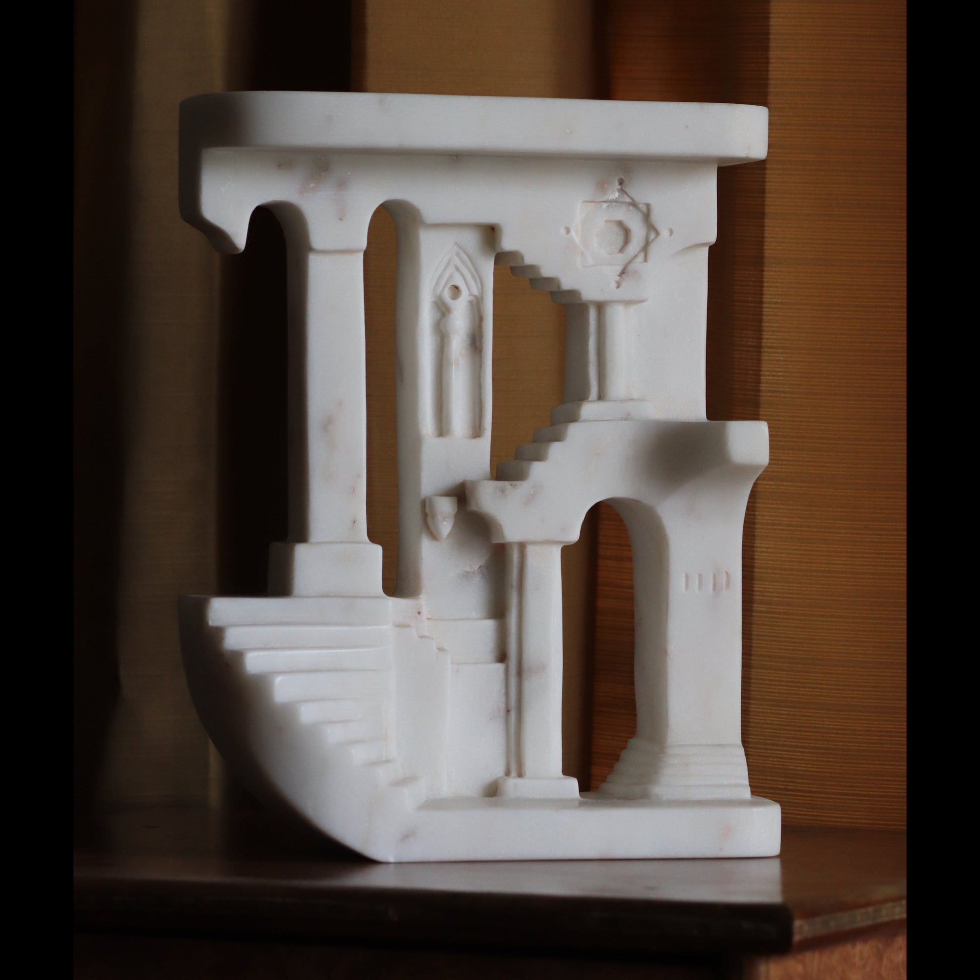 White architectural marble home home decor inspired by MC Escher"s artwork.