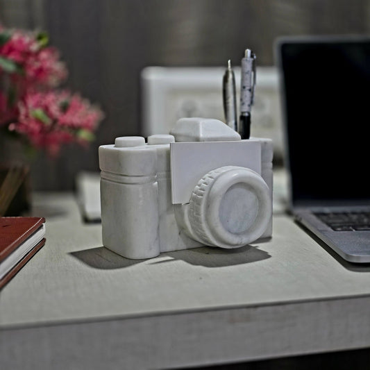 Marble Camera Card Holder with Pen Stand