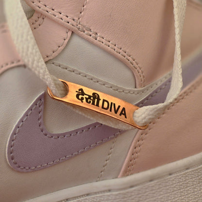 Desi Diva Lace Tag - Engraved Message Sneaker Lace Charm for Women