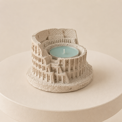 Candle holder shaped like the Colosseum 