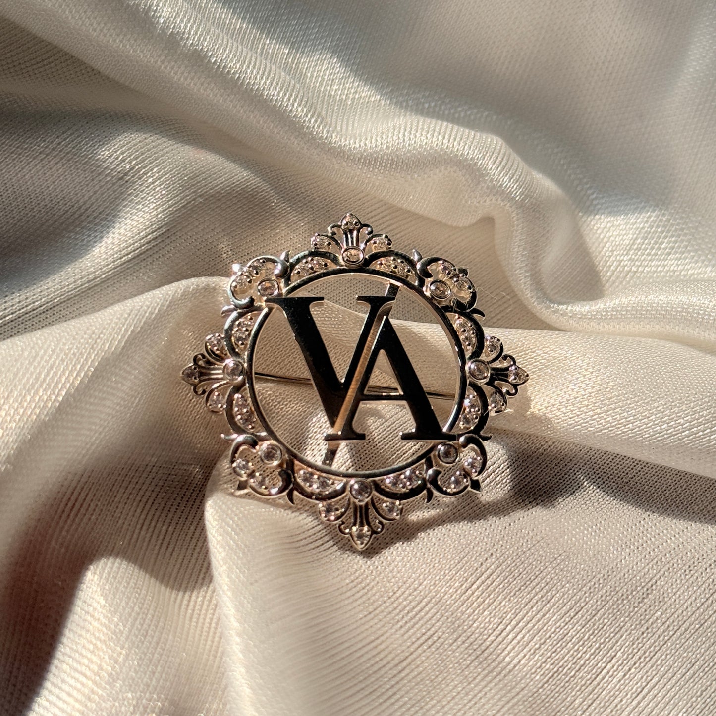 Customized Initial Silver Brooch